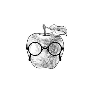 An apple with glasses on